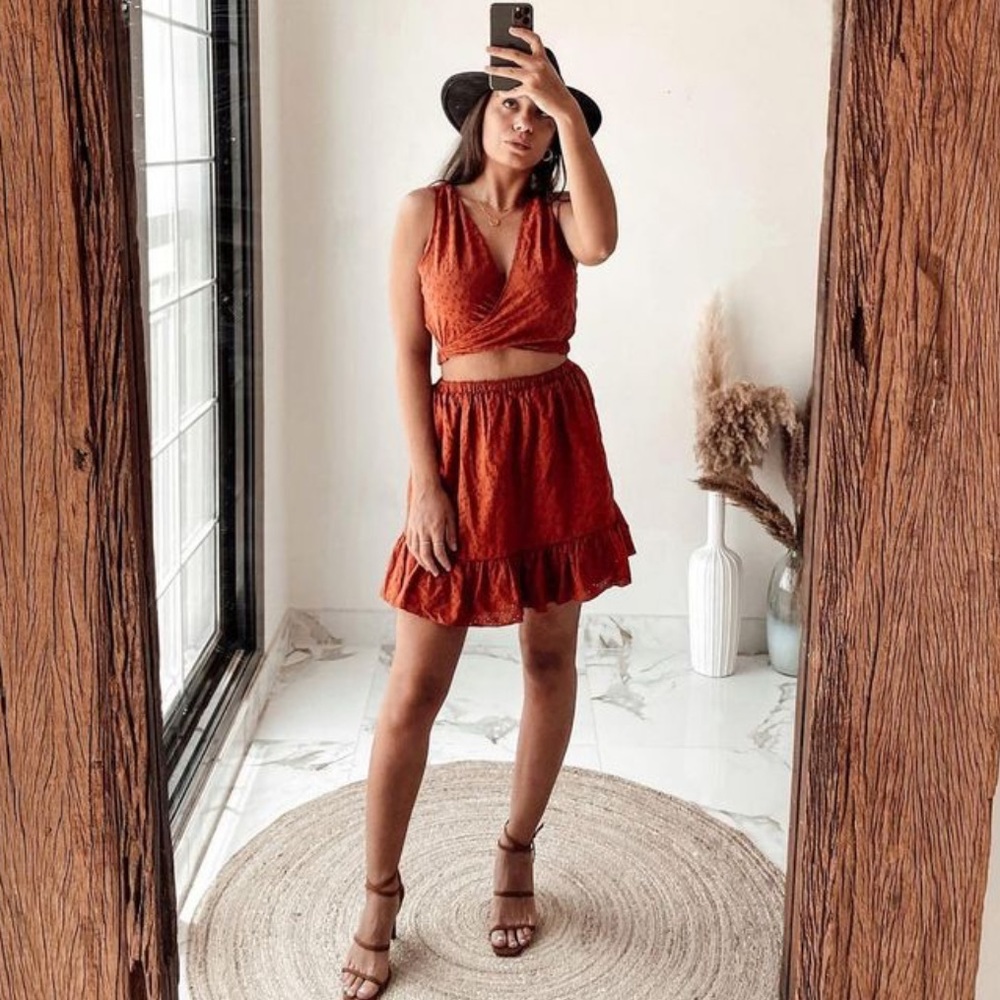ZARA Terracotta Openwork Embroidered Dress